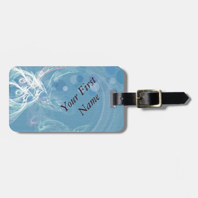 Blue Bubble/White Fractal ~  Luggage Tag (Front Horizontal)