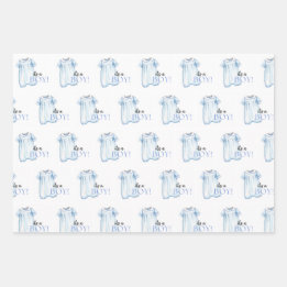 Blue Bubble Wrapping Paper Flat Sheet Set of 3