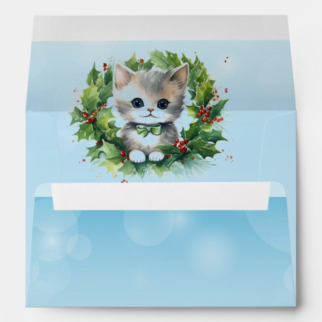 Blue Bubbles and Little Grey Kitten Envelope (Back (Bottom))