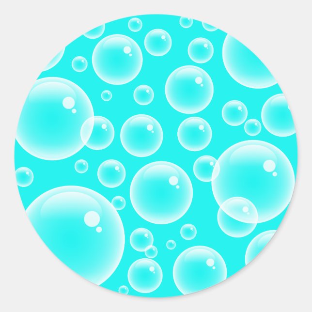 Blue Bubbles Classic Round Sticker (Front)