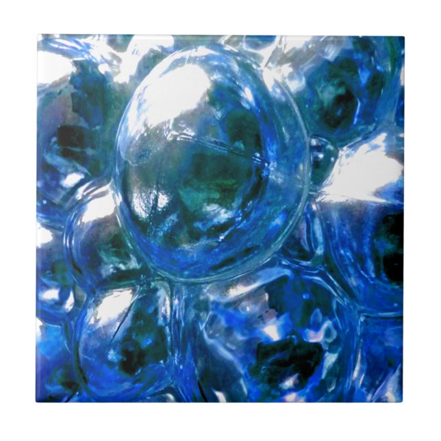 Blue Bubbles Glass Silver Sound Personalise It Tile (Front)