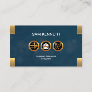 Blue Bubbles Grunge Faux Gold Plumber Icons Business Card