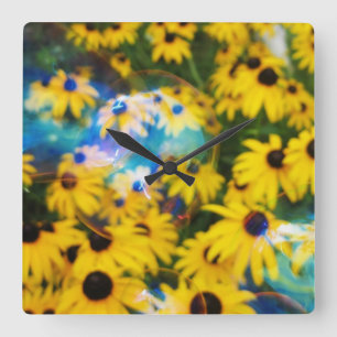 Blue bubbles on daises! square wall clock