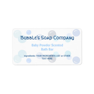Blue Bubbles Pattern on White Soap Label