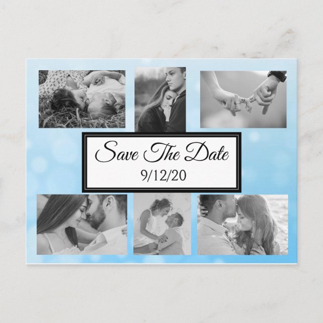 Blue bubbles Photo Save the Date Postcard (Front)