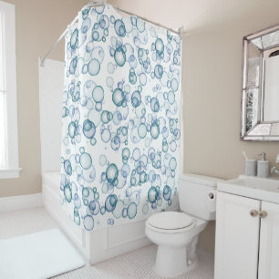 Blue bubbles shower curtain