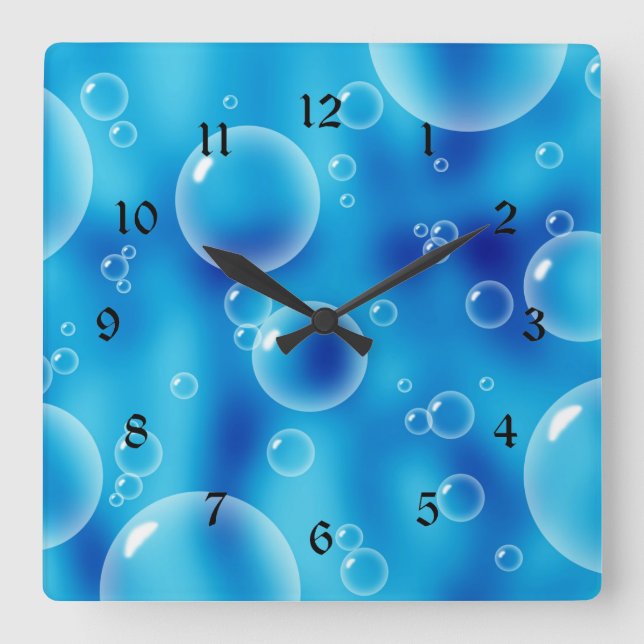 Blue Bubbles Square Wall Clock (Front)