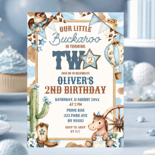 Blue Buckaroo Is Turning Two Second Birthday Invitation