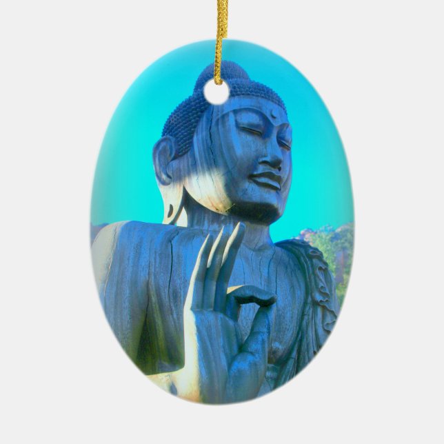 blue buddha ceramic tree decoration (Front)