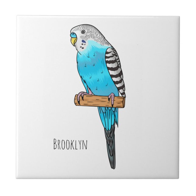 Blue Buddhigar bird cartoon illustration Tile (Front)