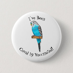 Blue budgerigar bird cartoon illustration 6 cm round badge