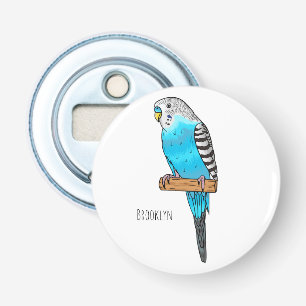 Blue budgerigar bird cartoon illustration bottle opener