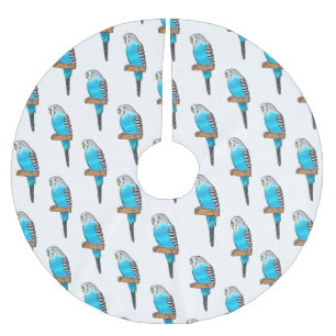 Blue budgerigar bird cartoon illustration brushed polyester tree skirt