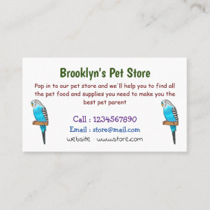 Blue budgerigar bird cartoon illustration business card