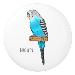 Blue budgerigar bird cartoon illustration  ceramic knob