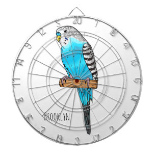 Blue budgerigar bird cartoon illustration  dartboard