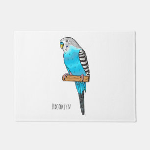 Blue budgerigar bird cartoon illustration  doormat