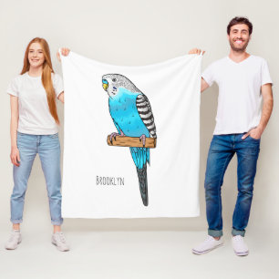 Blue budgerigar bird cartoon illustration fleece blanket