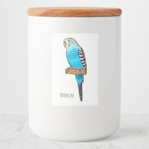 Blue budgerigar bird cartoon illustration  food label