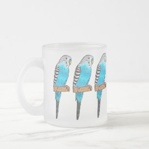 Blue budgerigar bird cartoon illustration frosted glass coffee mug