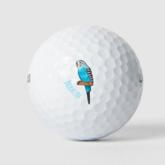 Blue budgerigar bird cartoon illustration golf balls