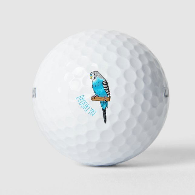 Blue budgerigar bird cartoon illustration golf balls (Front)
