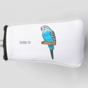 Blue budgerigar bird cartoon illustration golf head cover
