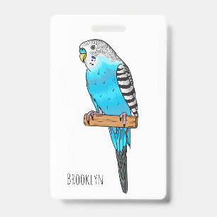Blue budgerigar bird cartoon illustration ID badge