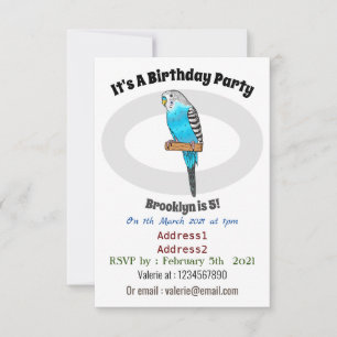 Blue budgerigar bird cartoon illustration invitation