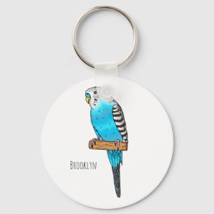 Blue budgerigar bird cartoon illustration key ring
