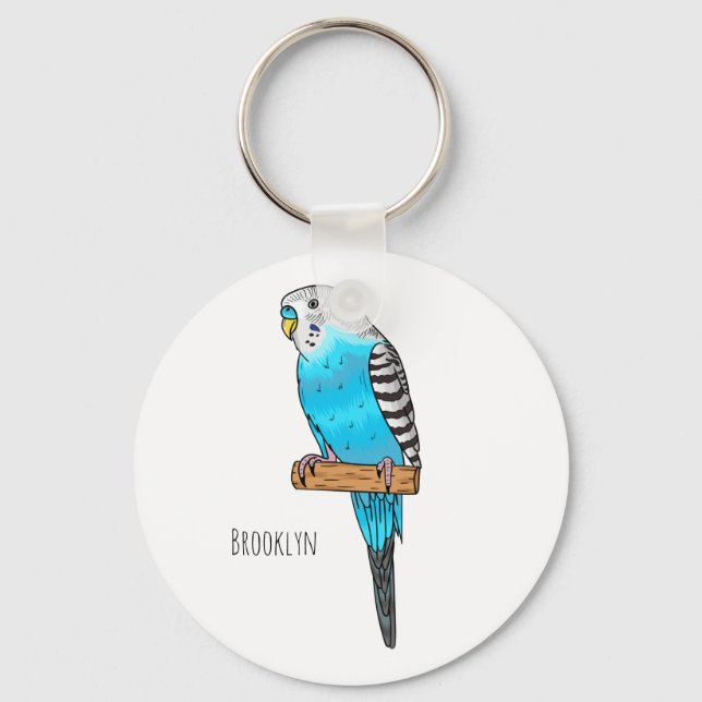 Blue budgerigar bird cartoon illustration  key ring (Front)
