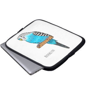 Blue budgerigar bird cartoon illustration laptop sleeve