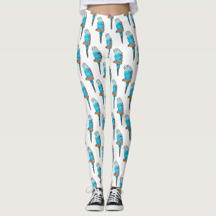 Blue budgerigar bird cartoon illustration leggings