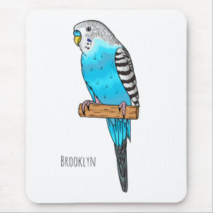 Blue budgerigar bird cartoon illustration mouse mat