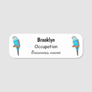 Blue budgerigar bird cartoon illustration name tag