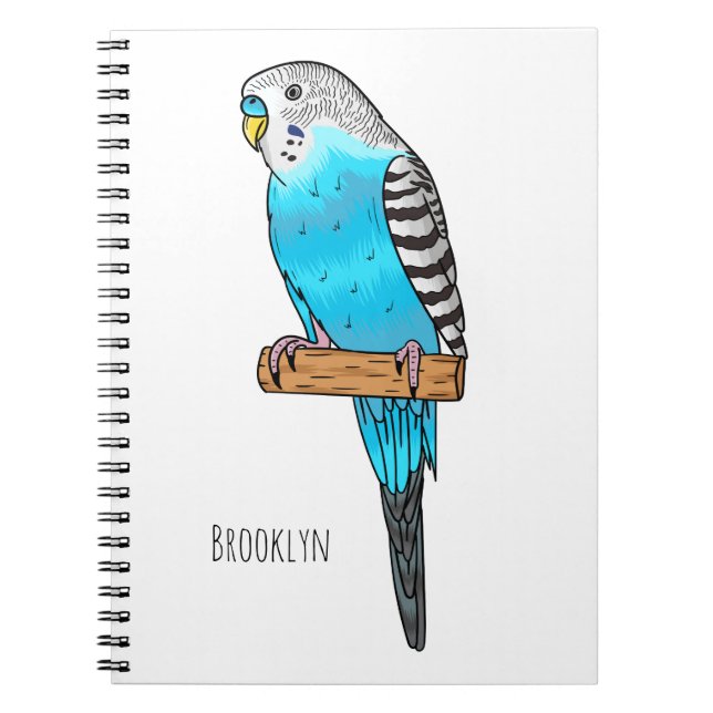 Blue budgerigar bird cartoon illustration notebook (Front)