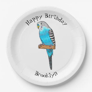 Blue budgerigar bird cartoon illustration paper plate