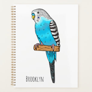 Blue budgerigar bird cartoon illustration planner