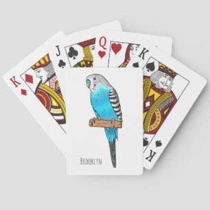 Blue budgerigar bird cartoon illustration playing cards