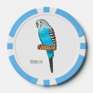 Blue budgerigar bird cartoon illustration  poker chips