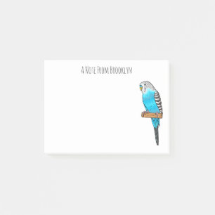 Blue budgerigar bird cartoon illustration post-it notes