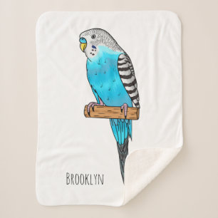 Blue budgerigar bird cartoon illustration sherpa blanket