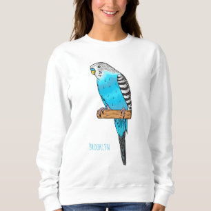Blue budgerigar bird cartoon illustration sweatshirt