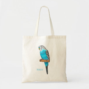 Blue budgerigar bird cartoon illustration  tote bag