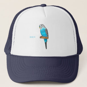 Blue budgerigar bird cartoon illustration trucker hat