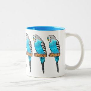 Blue budgerigar bird cartoon illustration  Two-Tone coffee mug