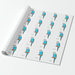 Blue budgerigar bird cartoon illustration wrapping paper
