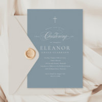 Blue Budget Elegant Cross Calligraphy Christening