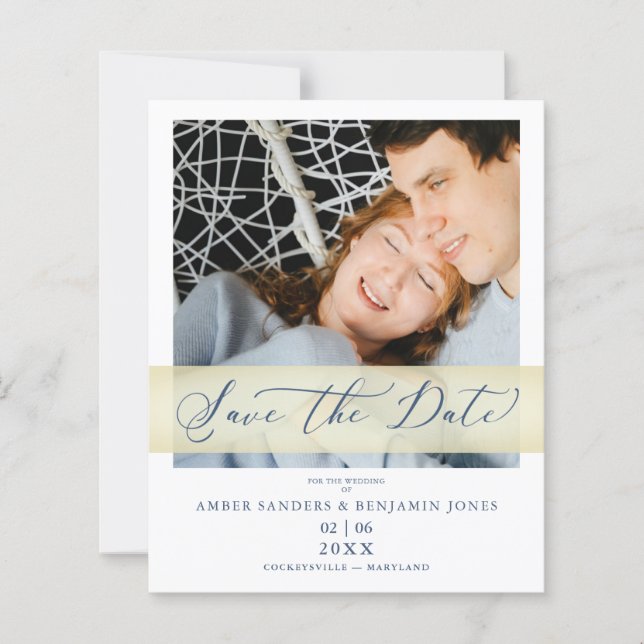 Blue Budget Hand Letterd Script Photo Couple (Front)