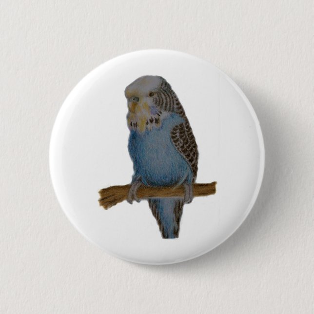 Blue budgie art button (Front)